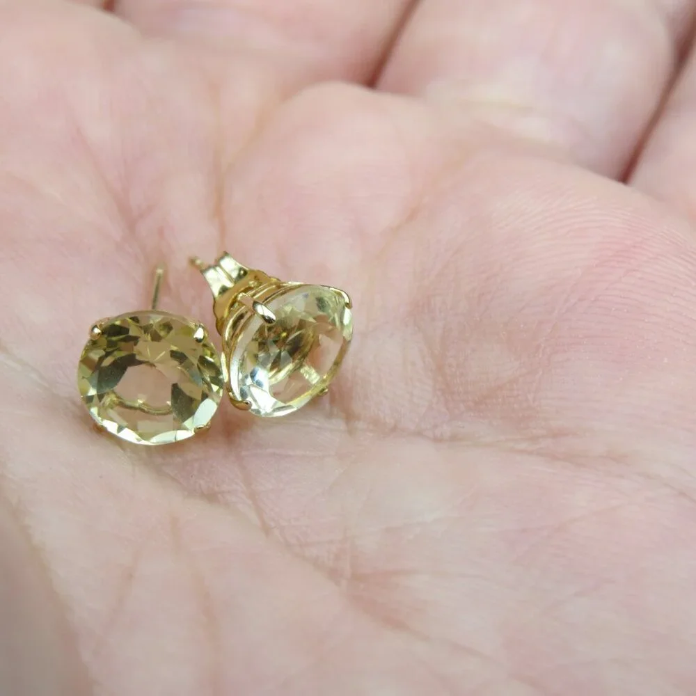 $350 14k Gold 8mm light Citrin Stud earring 3 carat tot - Picture 3 of 4